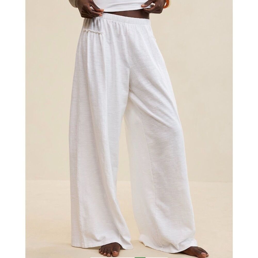 NEW Aerie women's XL LONG TALL Happiest Wide Leg Pants white ruffle baggy Cabana